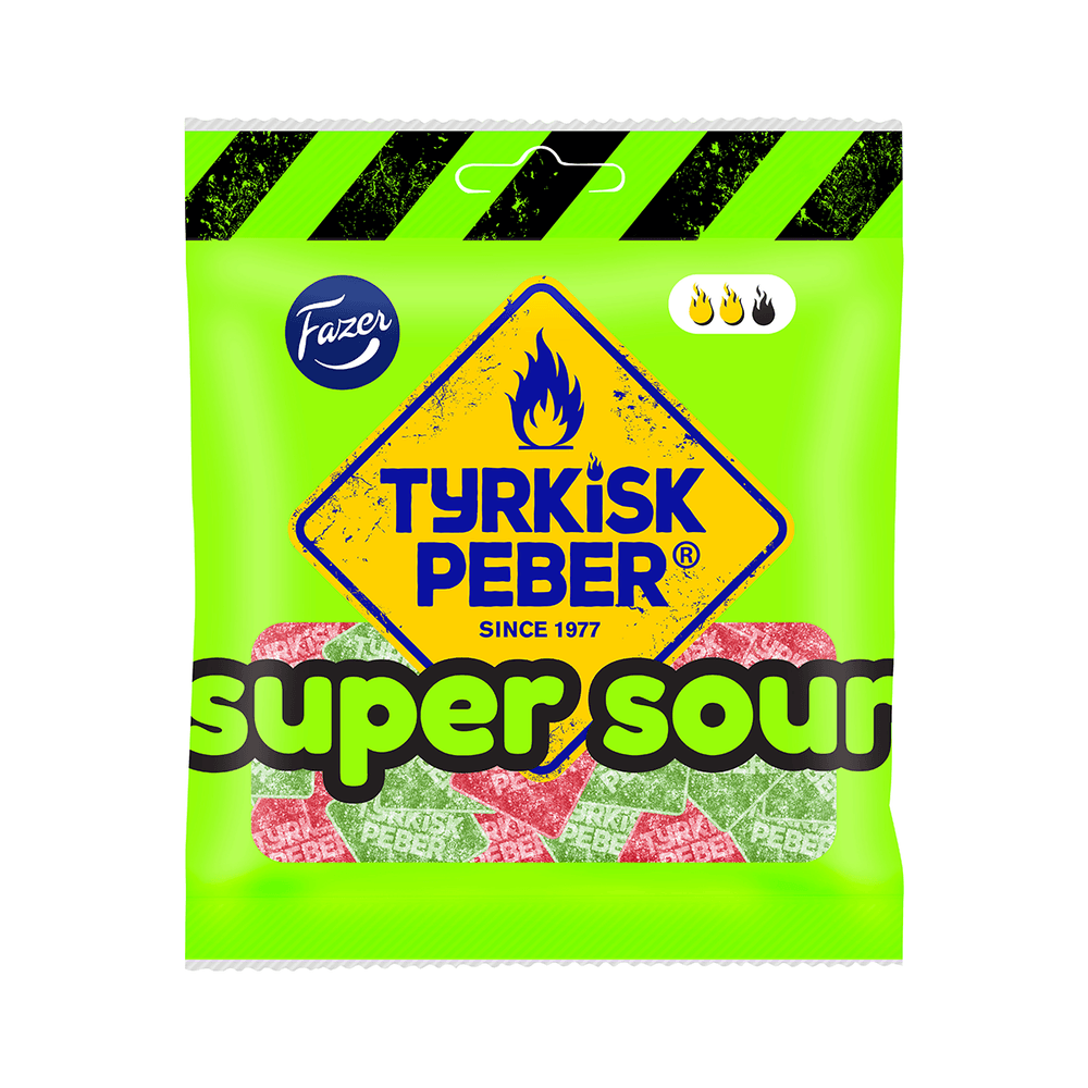 Tyrkisk Peber Super Sour - Bonbons acidulés au poivre — Fazer, bonbons suédois