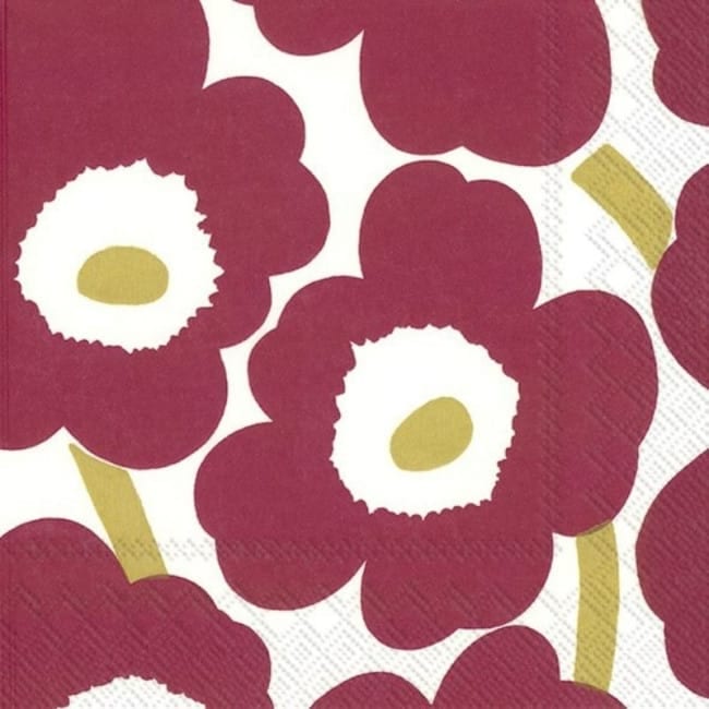 Serviettes en papier Marimekko Unikko Dark Red Gold — Marimekko, art de la table suédois